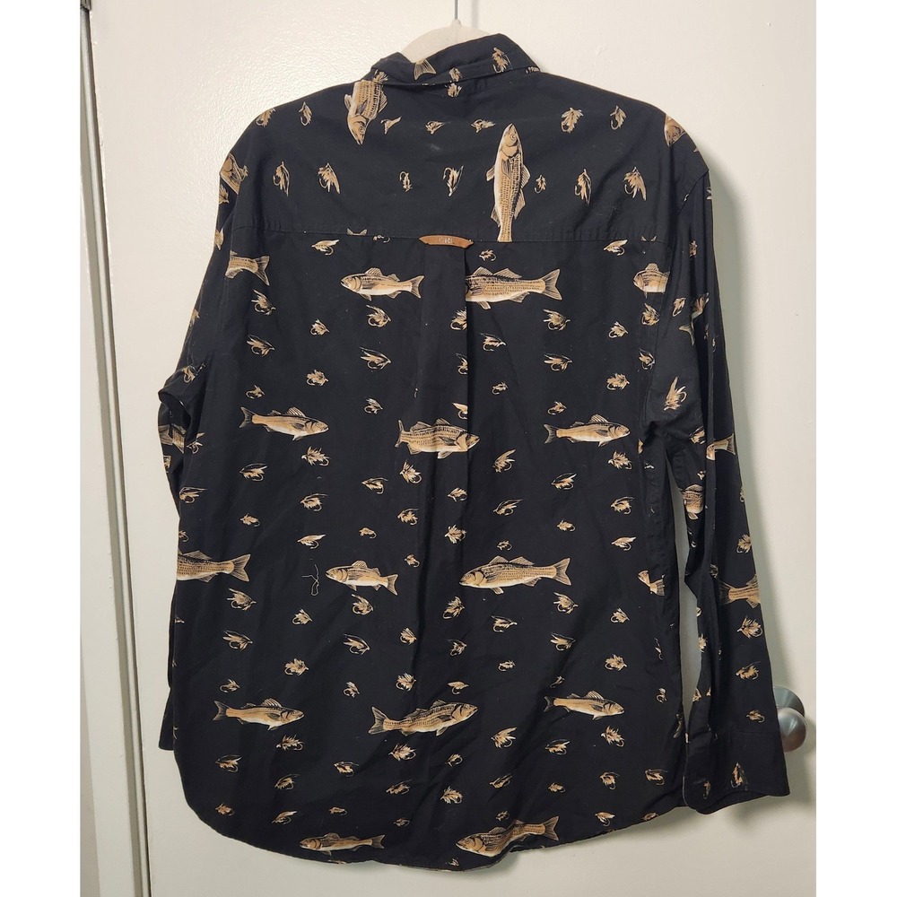 Vtg Men's Chaps Ralph Lauren Med Long Sleeve Button Down All Over Fish Print - Picture 2 of 12